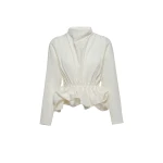 Magda Butrym Gathered waist blouse with soft stand collar in white