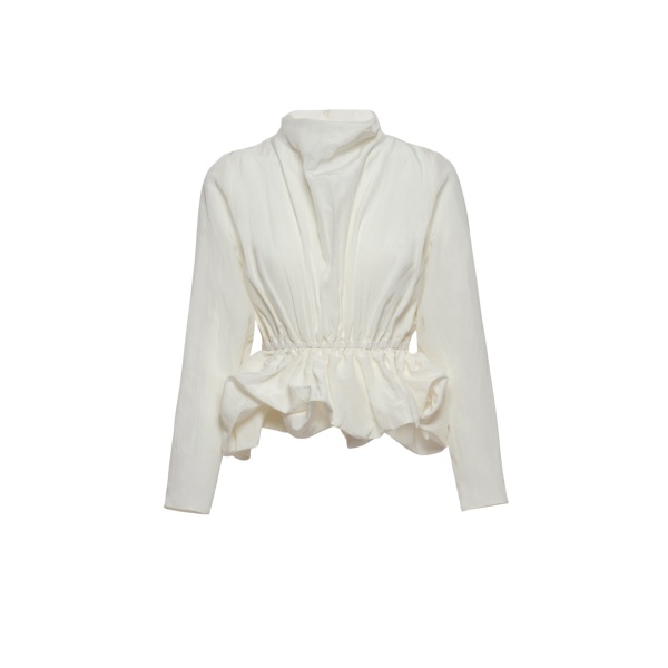 Magda Butrym Gathered waist blouse with soft stand collar in white