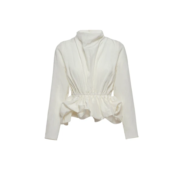 Magda Butrym Gathered waist blouse with soft stand collar in white