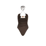 Magda Butrym Halterneck swimsuit with ring detail in brown