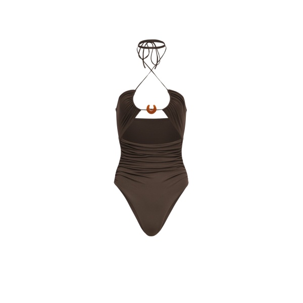 Magda Butrym Halterneck swimsuit with ring detail in brown