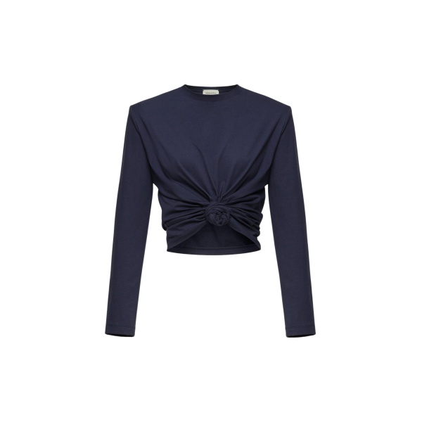 Magda Butrym Knotted longsleeve jersey blouse in navy