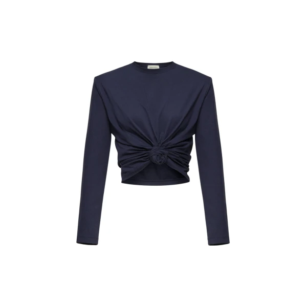 Magda Butrym Knotted longsleeve jersey blouse in navy