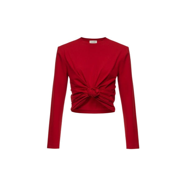 Magda Butrym Knotted longsleeve jersey blouse in red