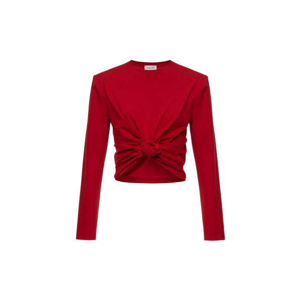 Magda Butrym Knotted longsleeve jersey blouse in red