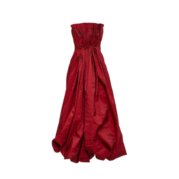 Pleated corset bubble midi dress in red
