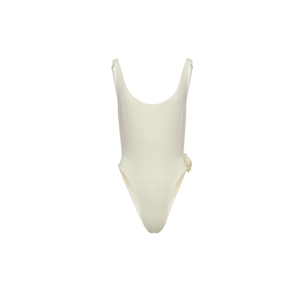 Magda Butrym Scoop neck swimsuit with side rose detail in cream