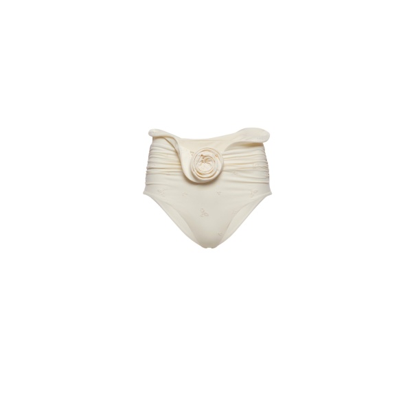 Magda Butrym Sculpted waist swim bottom in cream with embroidered roses