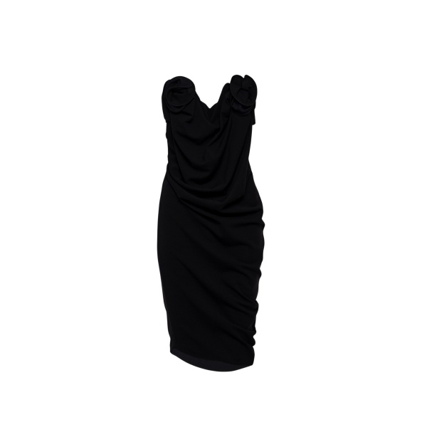 Magda Butrym Strapless draped dress with sculptural floral detail in black