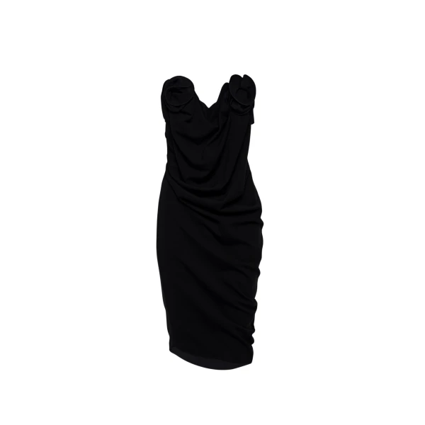 Magda Butrym Strapless draped dress with sculptural floral detail in black