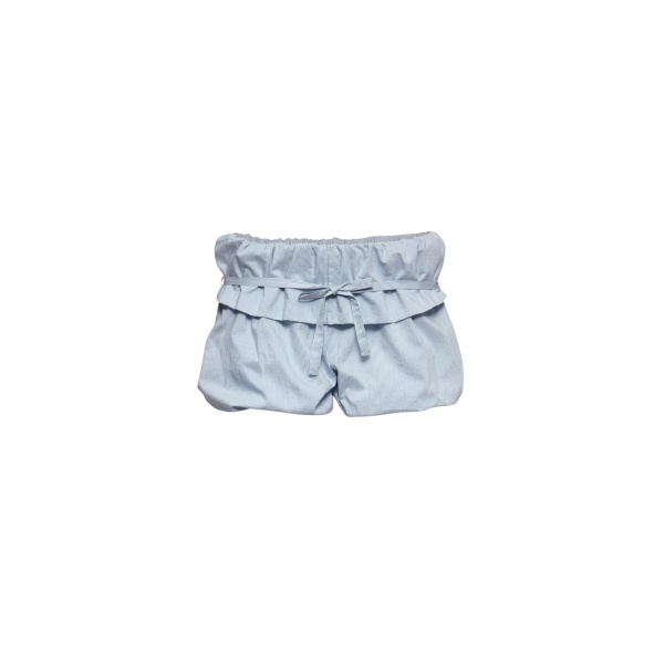 Magda Butrym Striped bubble cotton and silk shorts with ruffle waist in blue