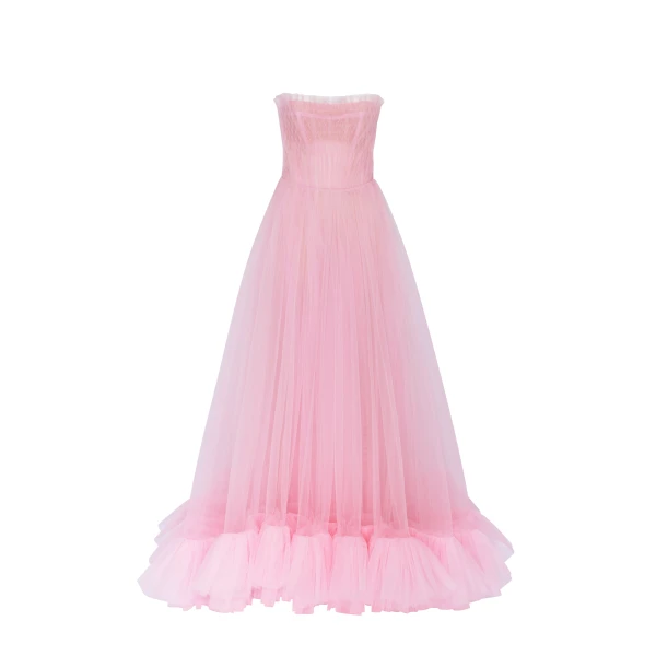 Airy tulle maxi dress in Barbie pink