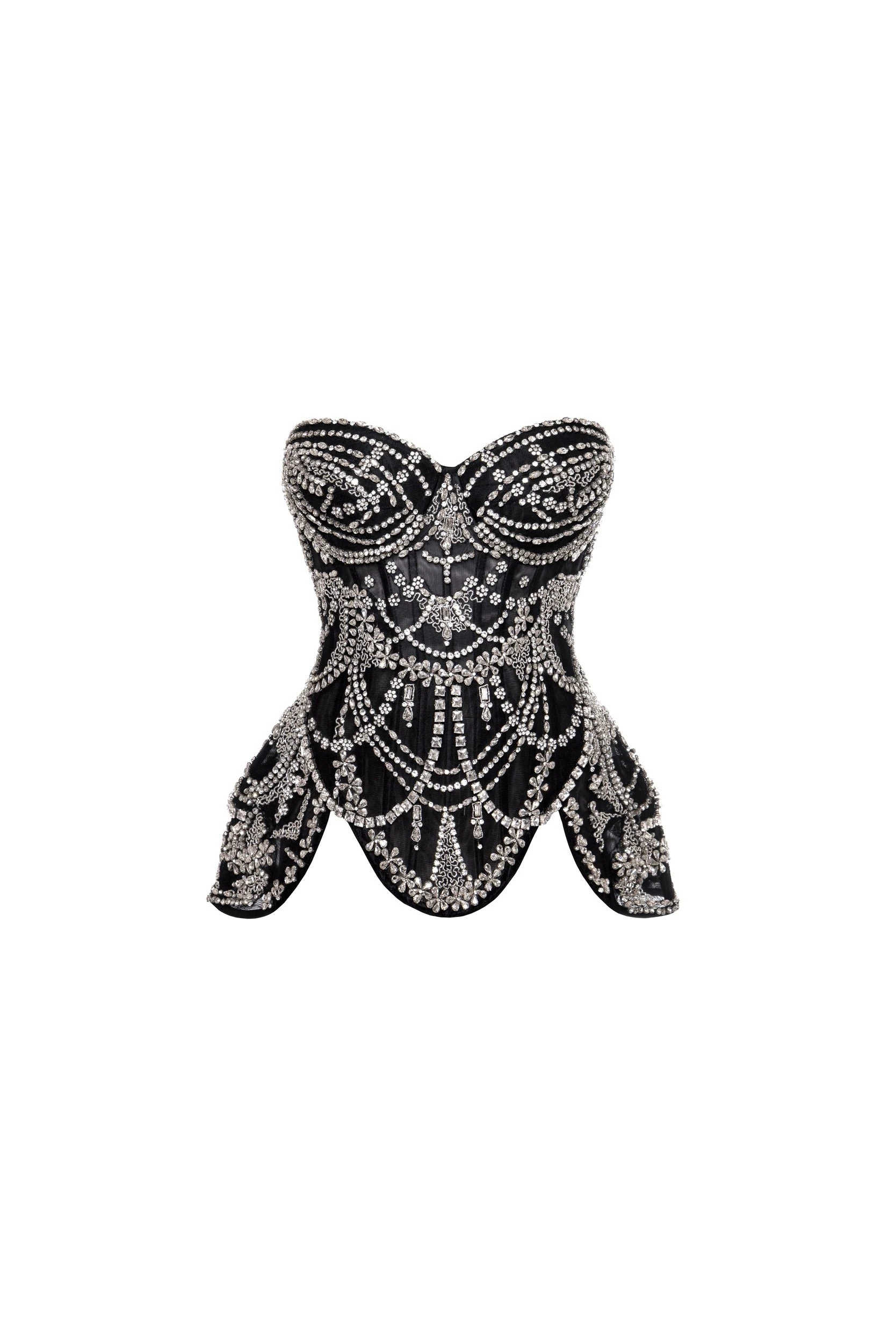 Milla Crystal-covered black corset - Tops - Ukrainian Luxury Evening Gown at Coveti Milla tops
