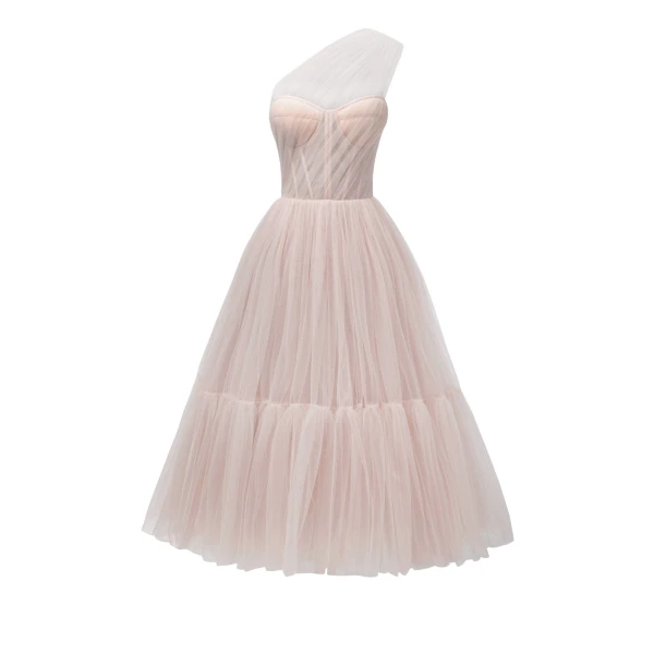 Misty Rose One-Shoulder Cocktail Tulle Dress