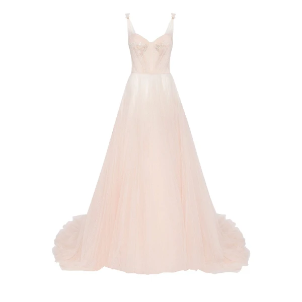 Peach Multi-Layered Tulle Gown