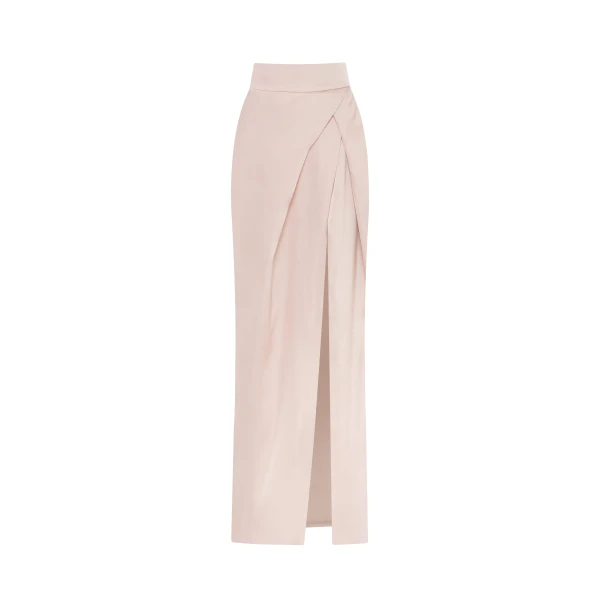 Refined high-waisted maxi satin skirt with a slit, Midnight Walk