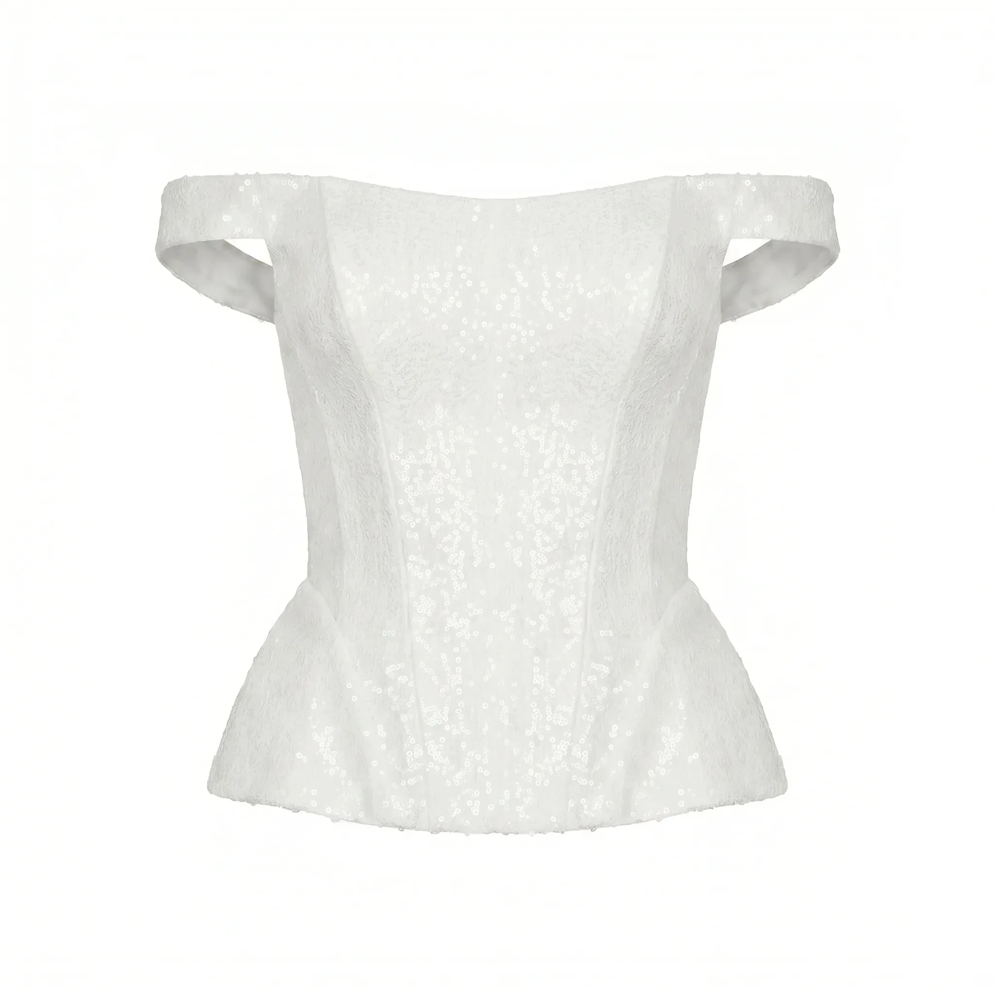 Milla Satin Ivory Corset with Sequins - Tops - Ukrainian Luxury Evening Gown at Coveti Milla tops
