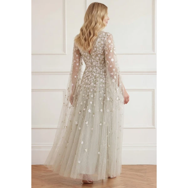 Needle & Thread Camellia Ditsy Cape Sleeve Ankle Gown