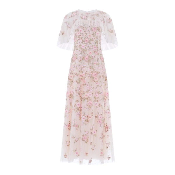 Eden Rose Cape Ankle Gown in Cream/Multi