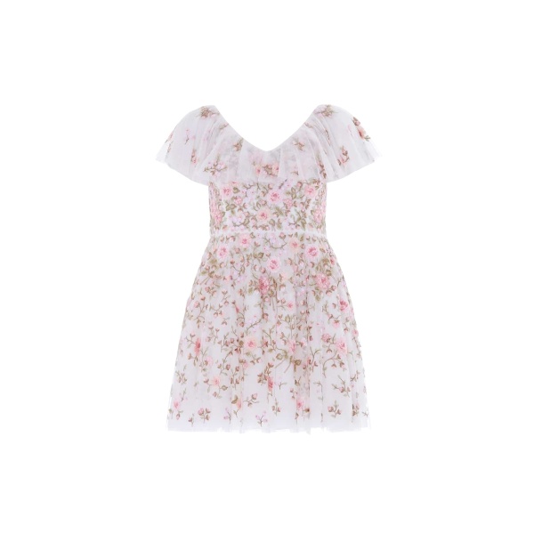 Needle & Thread Eden Rose V-Neck Micro Mini Dress