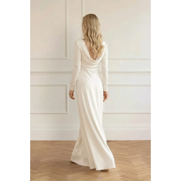 Needle & Thread Evangeline Satin Cowl Neck Long Sleeve Gown