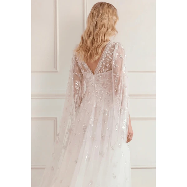 Needle & Thread Freesia Shimmer Cape Sleeve Ankle Gown