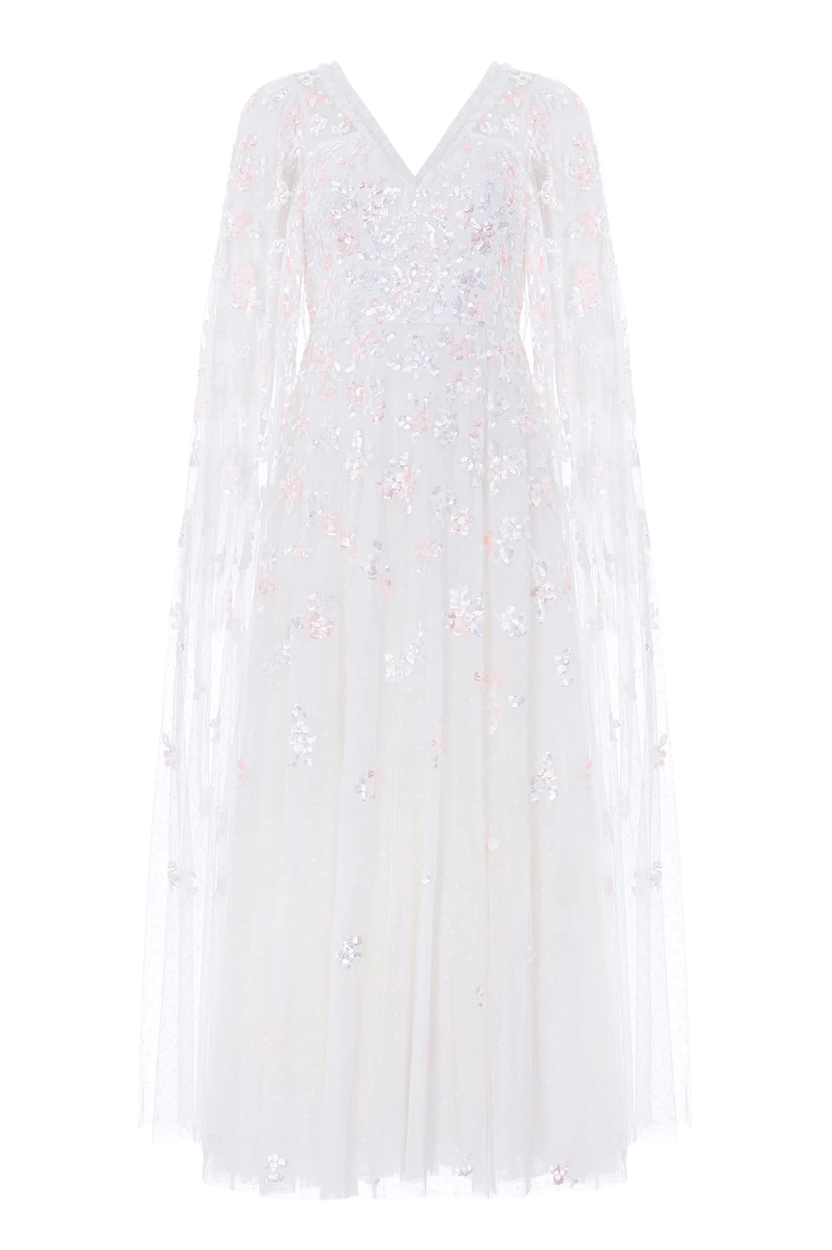 Needle-Thread-Freesia-Shimmer-Cape-Sleeve-Ankle-Gown-in-Swan-WhitePink-Coveti69483_nobg Needle & Thread Freesia Shimmer Cape Sleeve Ankle Gown