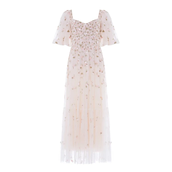 Meadow Ditsy Sweetheart Ankle Gown in Cream/Peach