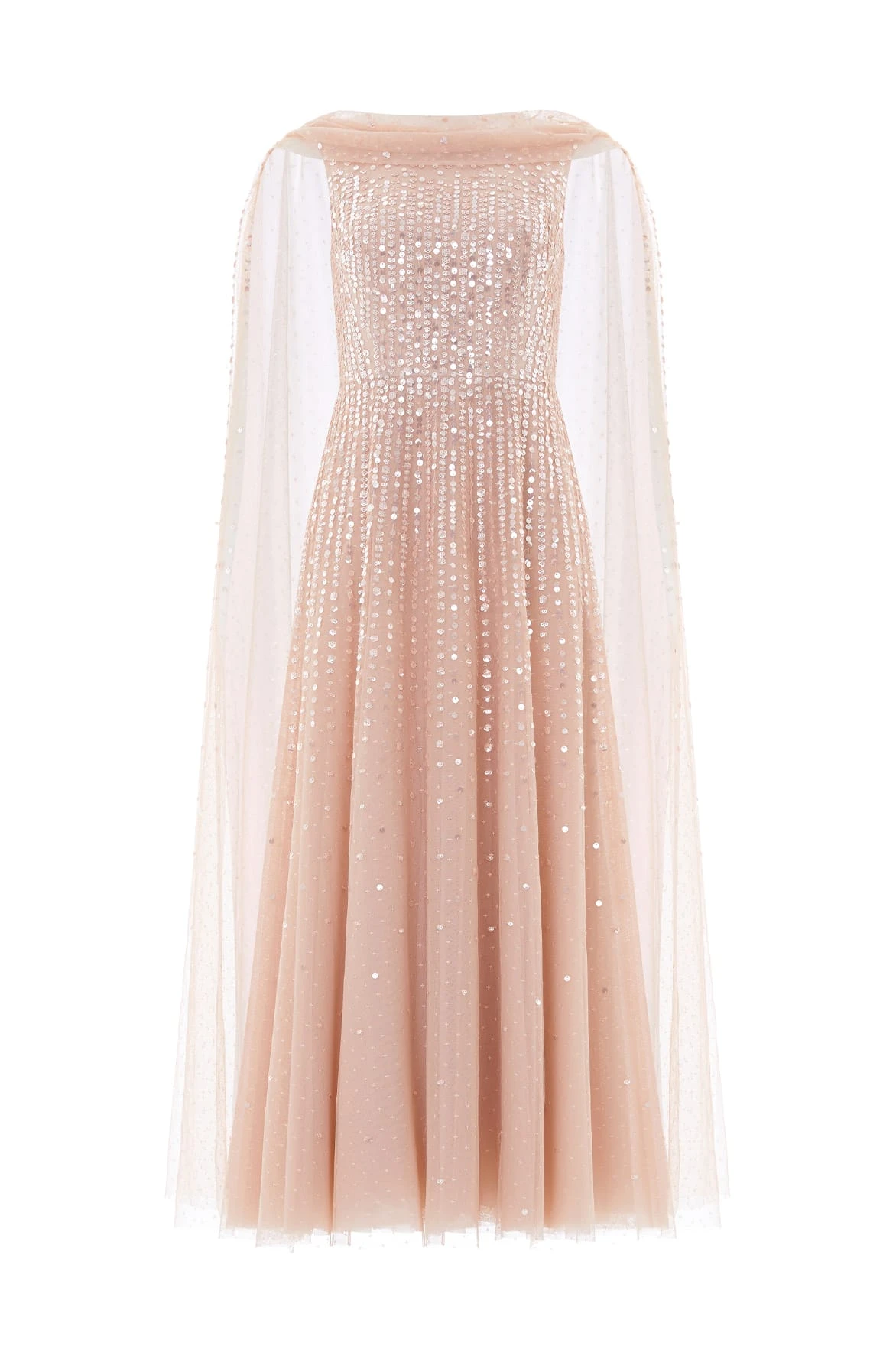 Needle & Thread Moonlight Sequin Ankle Gown in Biscuit - Dresses - British Luxury Evening Wear at Coveti Needle & Thread Moonlight Sequin Ankle Gown