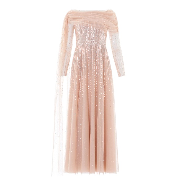 Needle & Thread Moonlight Sequin Draped Long Sleeve Gown