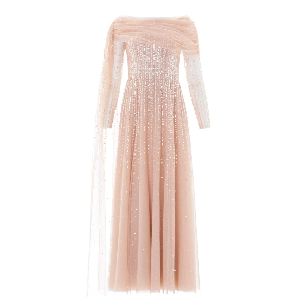 Needle & Thread Moonlight Sequin Draped Long Sleeve Gown