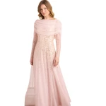 Needle & Thread Moonlight Sequin Draped Long Sleeve Gown