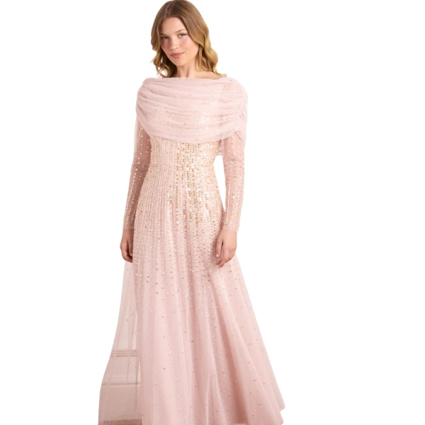 Needle & Thread Moonlight Sequin Draped Long Sleeve Gown