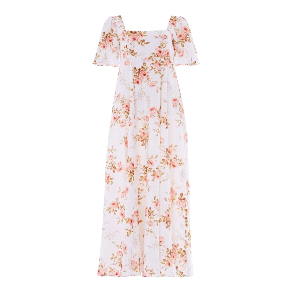 Needle & Thread Summer's Rose Linen Blend Short Sleeve Ankle Gown