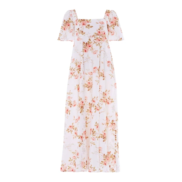 Needle & Thread Summer's Rose Linen Blend Short Sleeve Ankle Gown