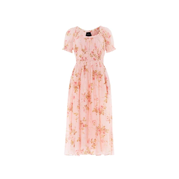 Needle & Thread Summer's Rose Shirred Short Sleeve Ballerina Dress