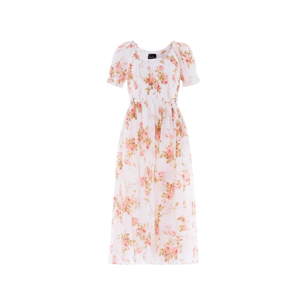 Needle & Thread Summer's Rose Shirred Short Sleeve Ballerina Dress