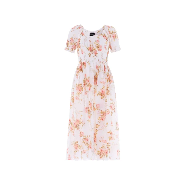 Needle & Thread Summer's Rose Shirred Short Sleeve Ballerina Dress