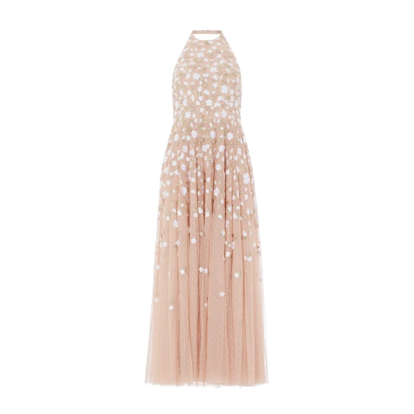 Needle & Thread Trailing Roses Halter-Neck Ankle Gown