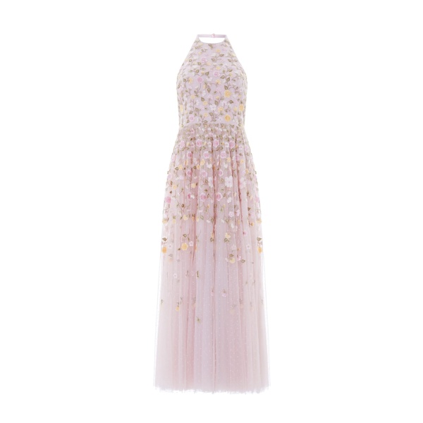Needle & Thread Trailing Roses Halter-Neck Ankle Gown
