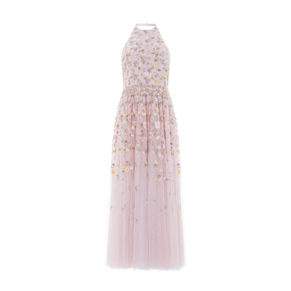 Needle & Thread Trailing Roses Halter-Neck Ankle Gown
