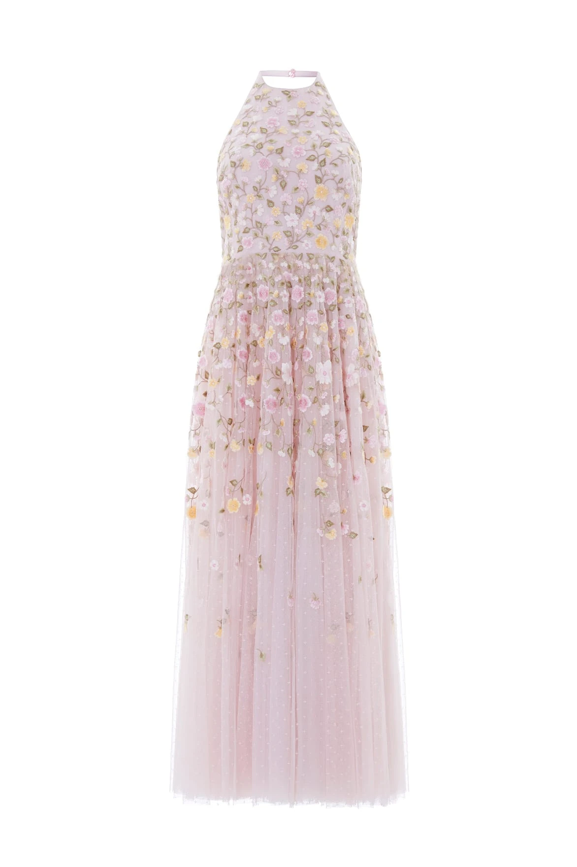 Needle & Thread Trailing Roses Halter-Neck Ankle Gown in Shell/Multi - Dresses - British Luxury Evening Wear at Coveti Needle & Thread Trailing Roses Halter-Neck Ankle Gown
