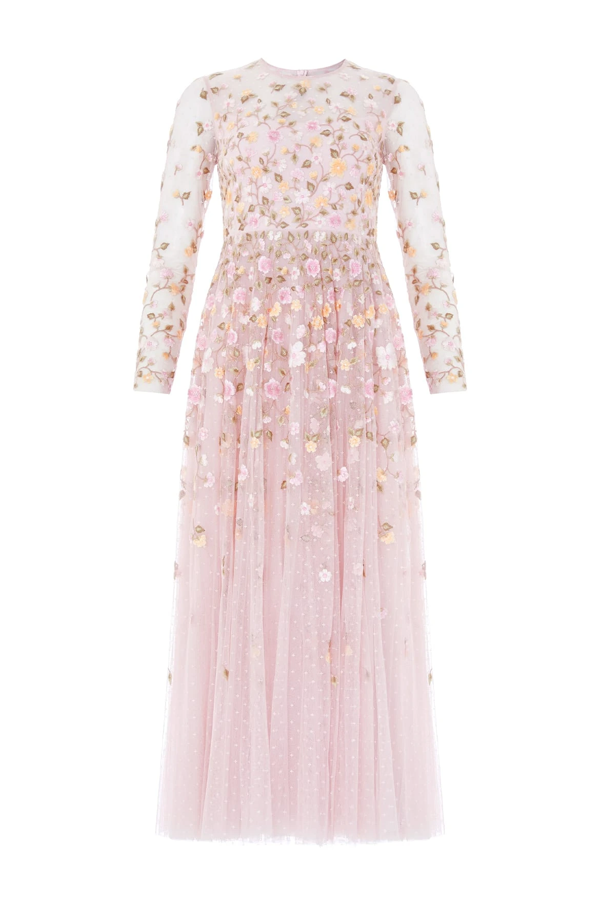 Needle & Thread Trailing Roses Long Sleeve Ankle Gown in Shell/Multi - Dresses - British Luxury Evening Wear at Coveti Needle & Thread Trailing Roses Long Sleeve Ankle Gown