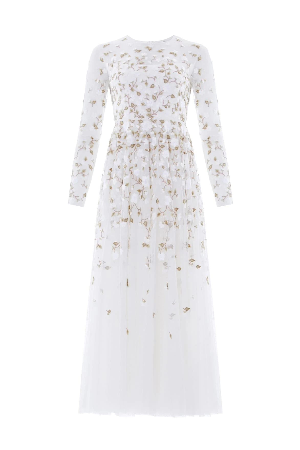 Needle & Thread Trailing Roses Long Sleeve Ankle Gown in Swan/White - Dresses - British Luxury Evening Wear at Coveti Needle & Thread Trailing Roses Long Sleeve Ankle Gown