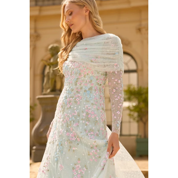 Needle & Thread Versailles Ditsy Draped Long Sleeve Ankle Gown