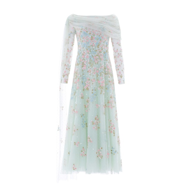 Needle & Thread Versailles Ditsy Draped Long Sleeve Ankle Gown