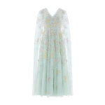Needle & Thread Versailles Ditsy V-Neck Cape Sleeve Ankle Gown
