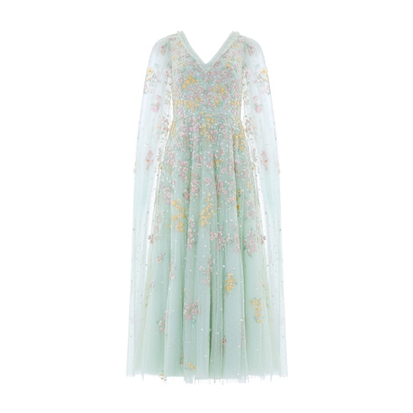 Needle & Thread Versailles Ditsy V-Neck Cape Sleeve Ankle Gown