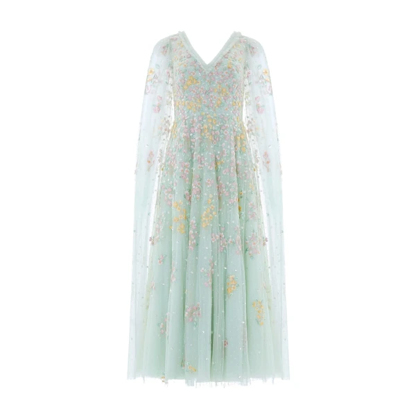 Needle & Thread Versailles Ditsy V-Neck Cape Sleeve Ankle Gown