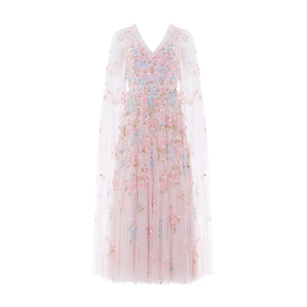 Needle & Thread Versailles Ditsy V-Neck Cape Sleeve Ankle Gown